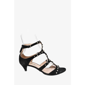 Miu Miu Black Suede Silver Studded Cage Kitten Heels sz 41